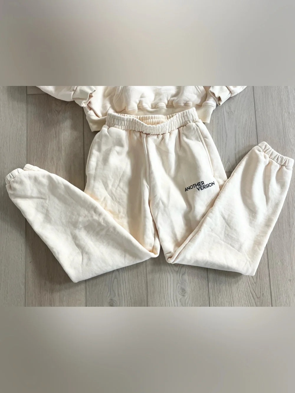 Another Version Matching Tracksuit Lounge Set Cream Beige Hoodie Sweatpants SZ S